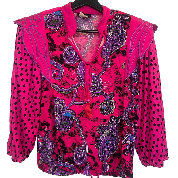 Diane Freis Tops - Vintage Diane Freis 100% Silk Blouse Bold Paisley Polka Dot Print Maximalist 80s